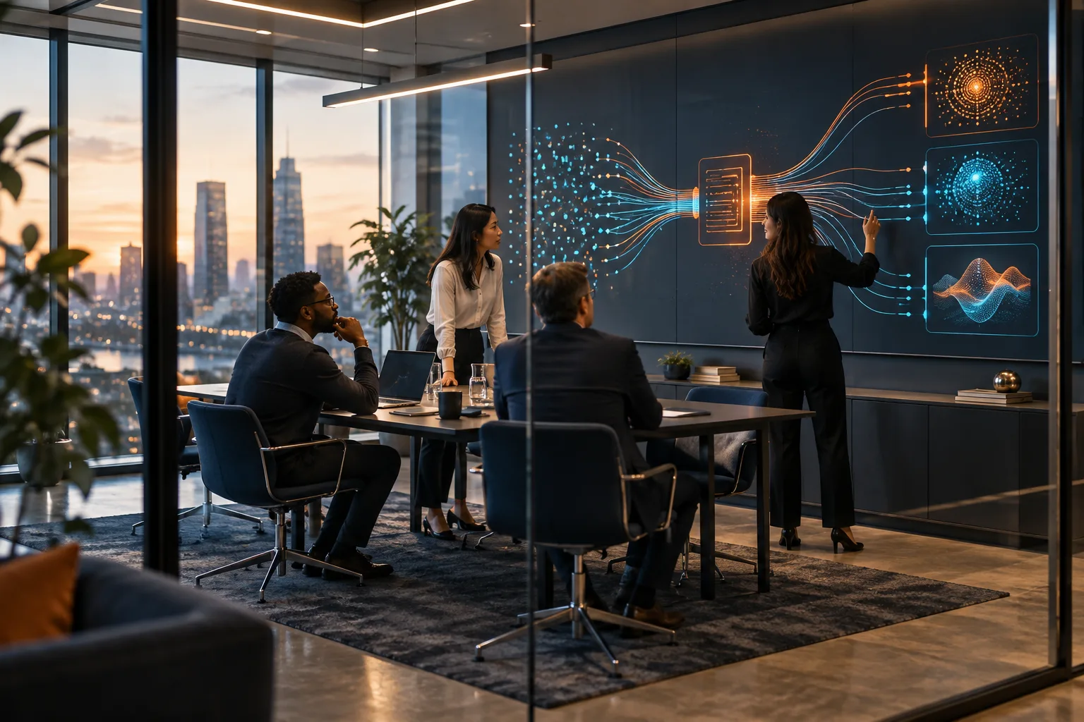 Professional team working with an intelligent AI workflow