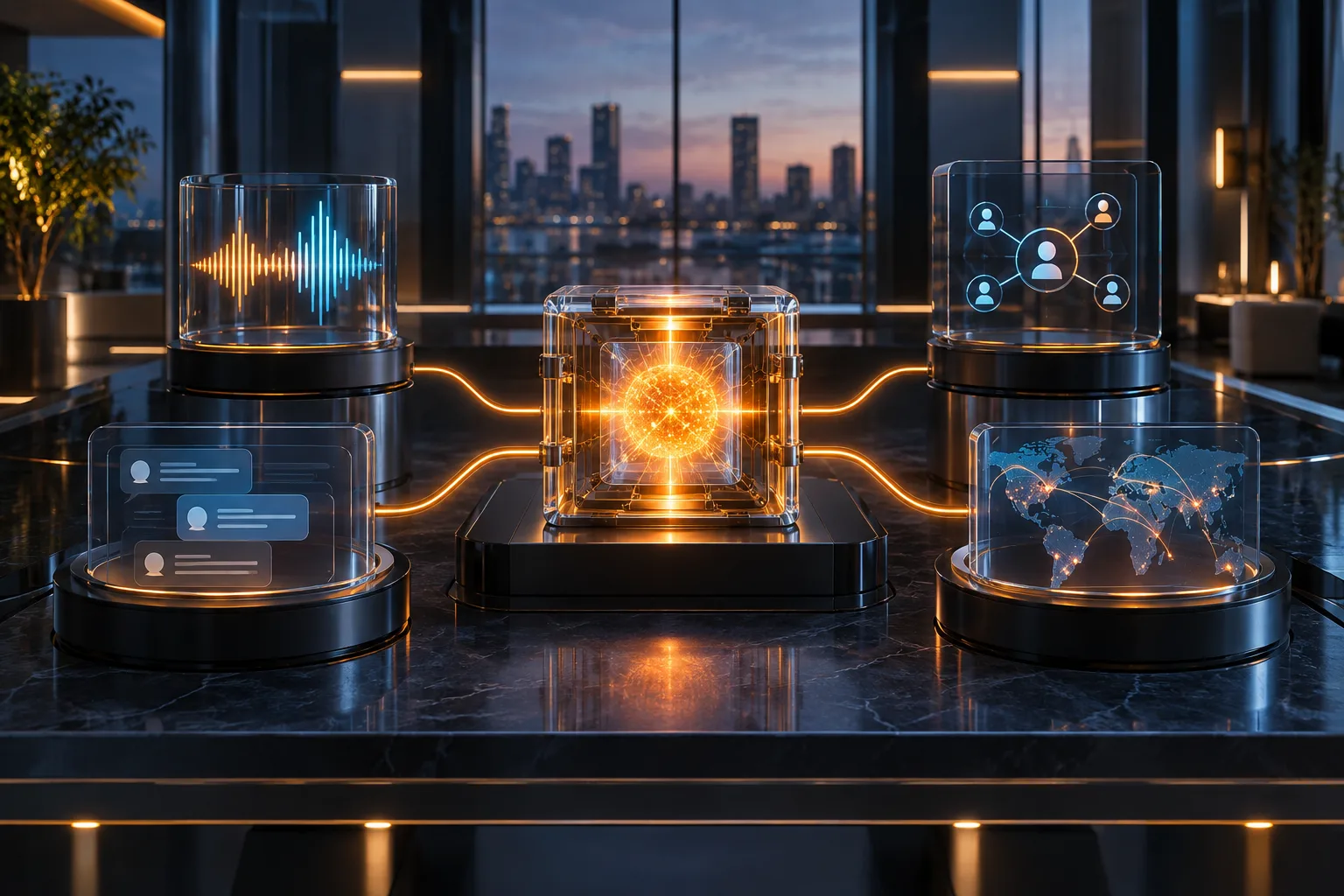 Connected artificial intelligence systems for voice, chat, CRM and operations