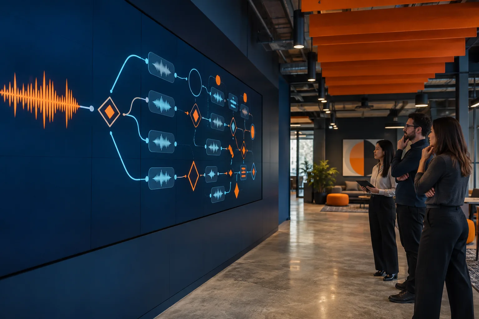 Professional team monitoring an AI voice call journey