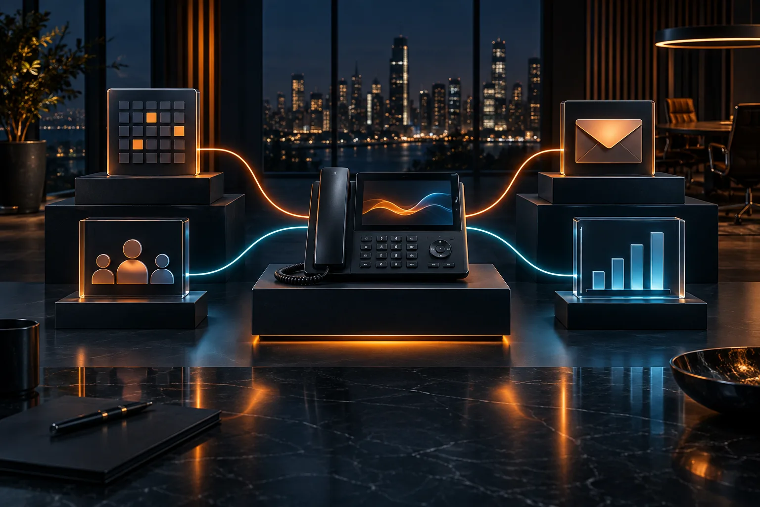 AI voice communication hub connected to business tools