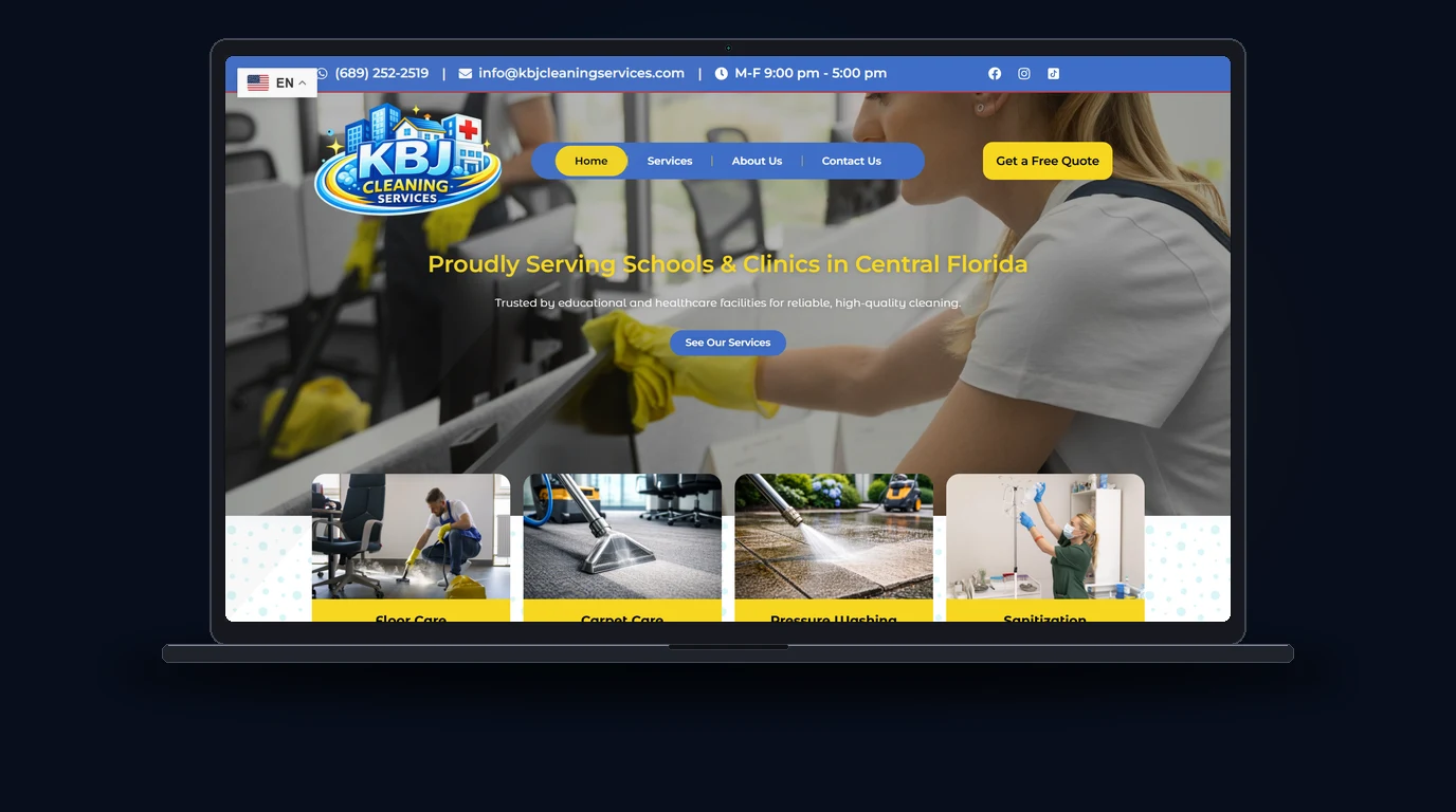 KBJ Cleaning Services - Limpieza Comercial e Instalaciones Website Mockup