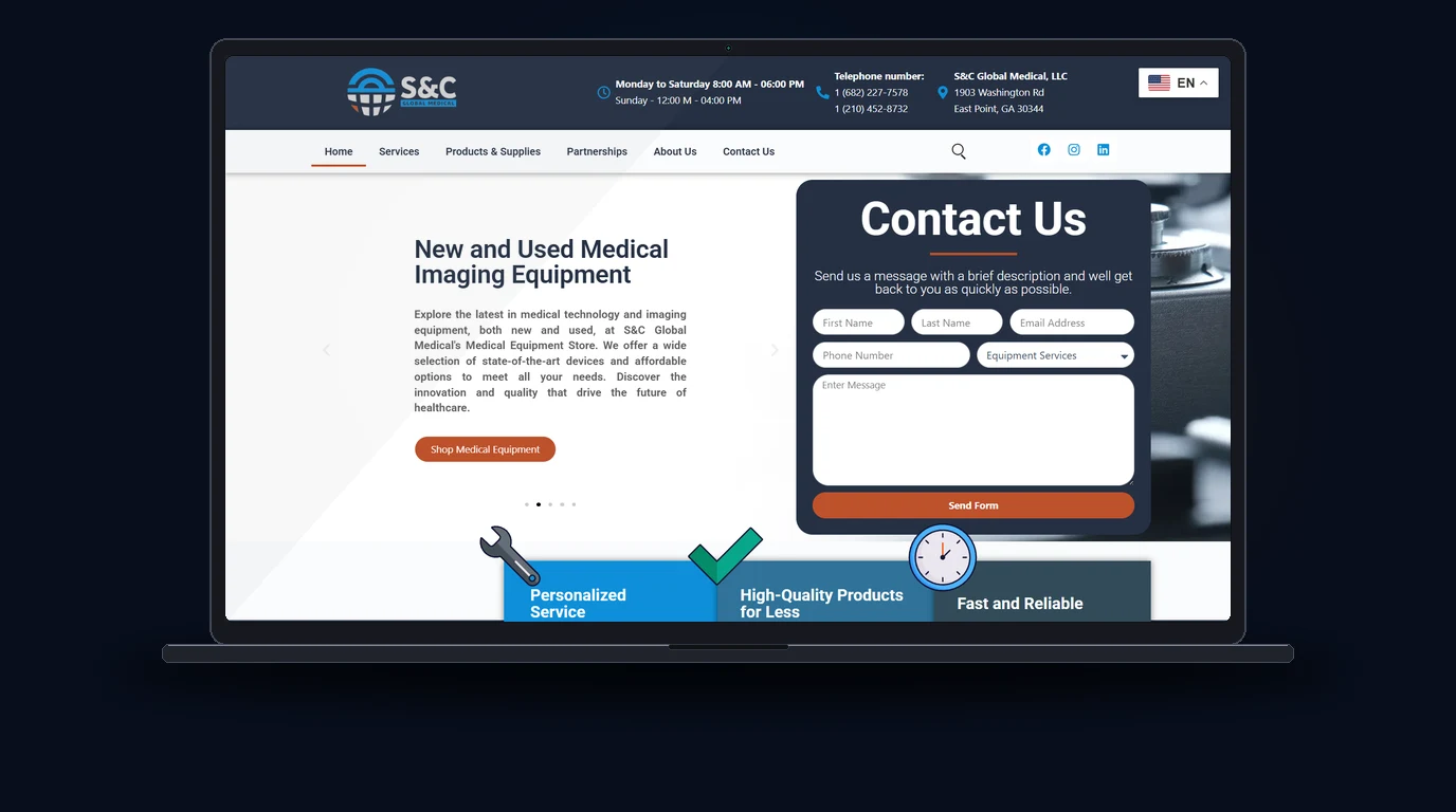 SC Global Med - Tecnología y Equipos Médicos Website Mockup
