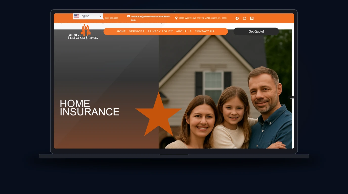 All Star Insurance & Taxes - Seguros y Asesoría Fiscal Website Mockup