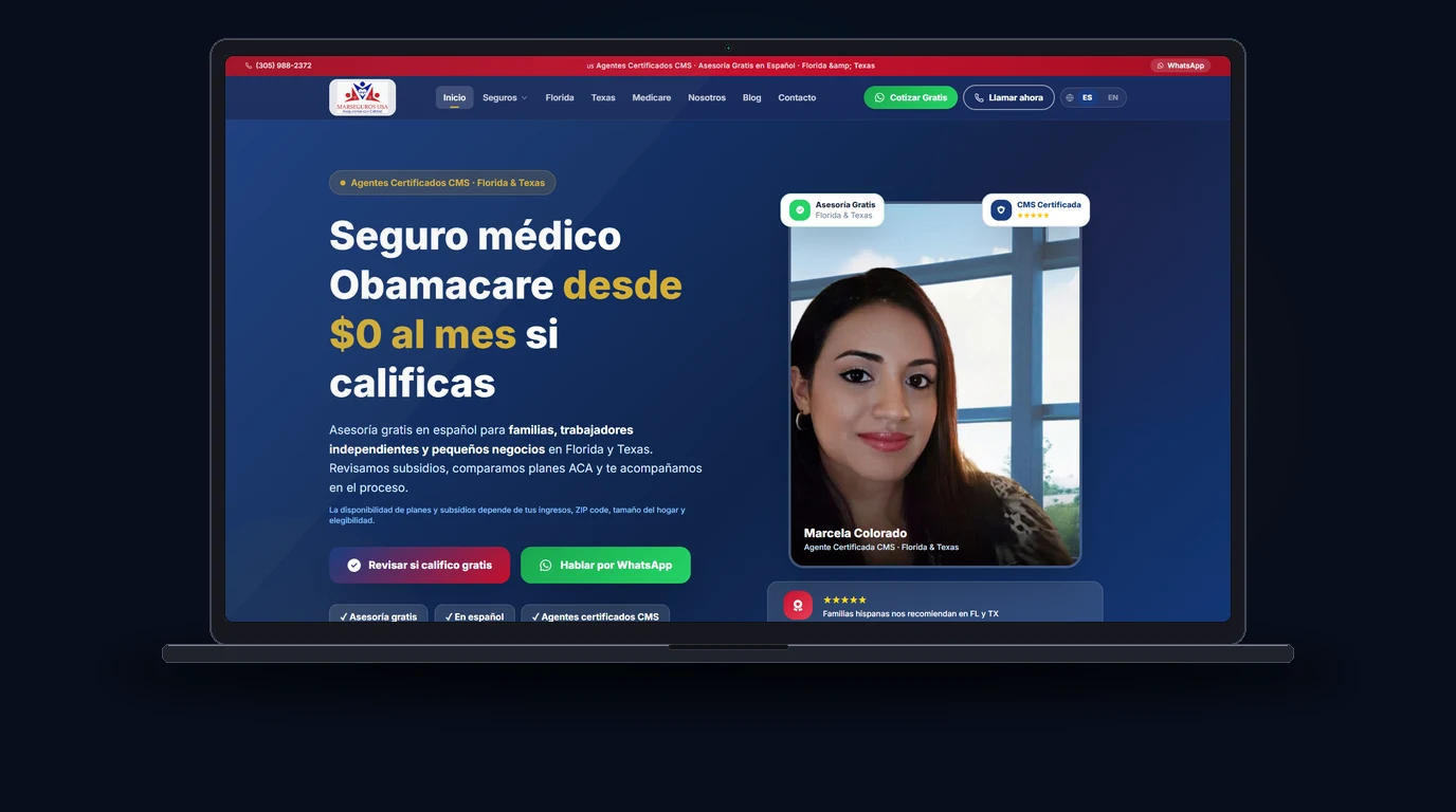 Marseguros USA - Seguros Comerciales y Personales Website Mockup