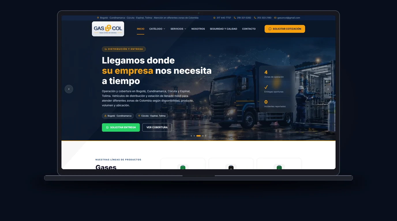 Gasuncol - Gas Industrial y Tecnología Website Mockup