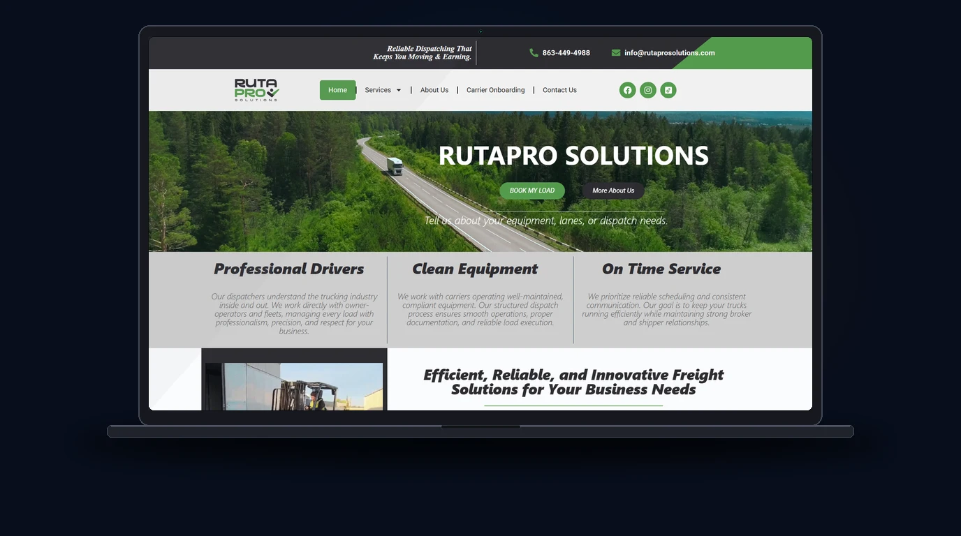 Ruta Pro Solutions - Logística y Transporte Comercial Website Mockup