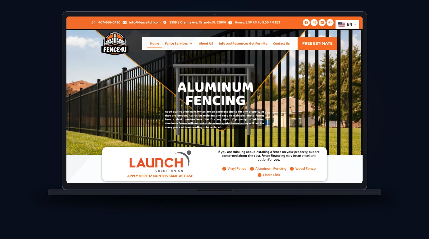 Fence 4 U Florida - Construcción Exterior y Cercas Website Mockup