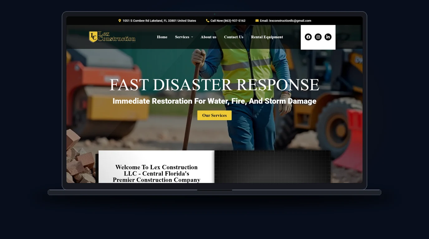 Lex Construction LLC - Construcción y Atención a Desastres Website Mockup