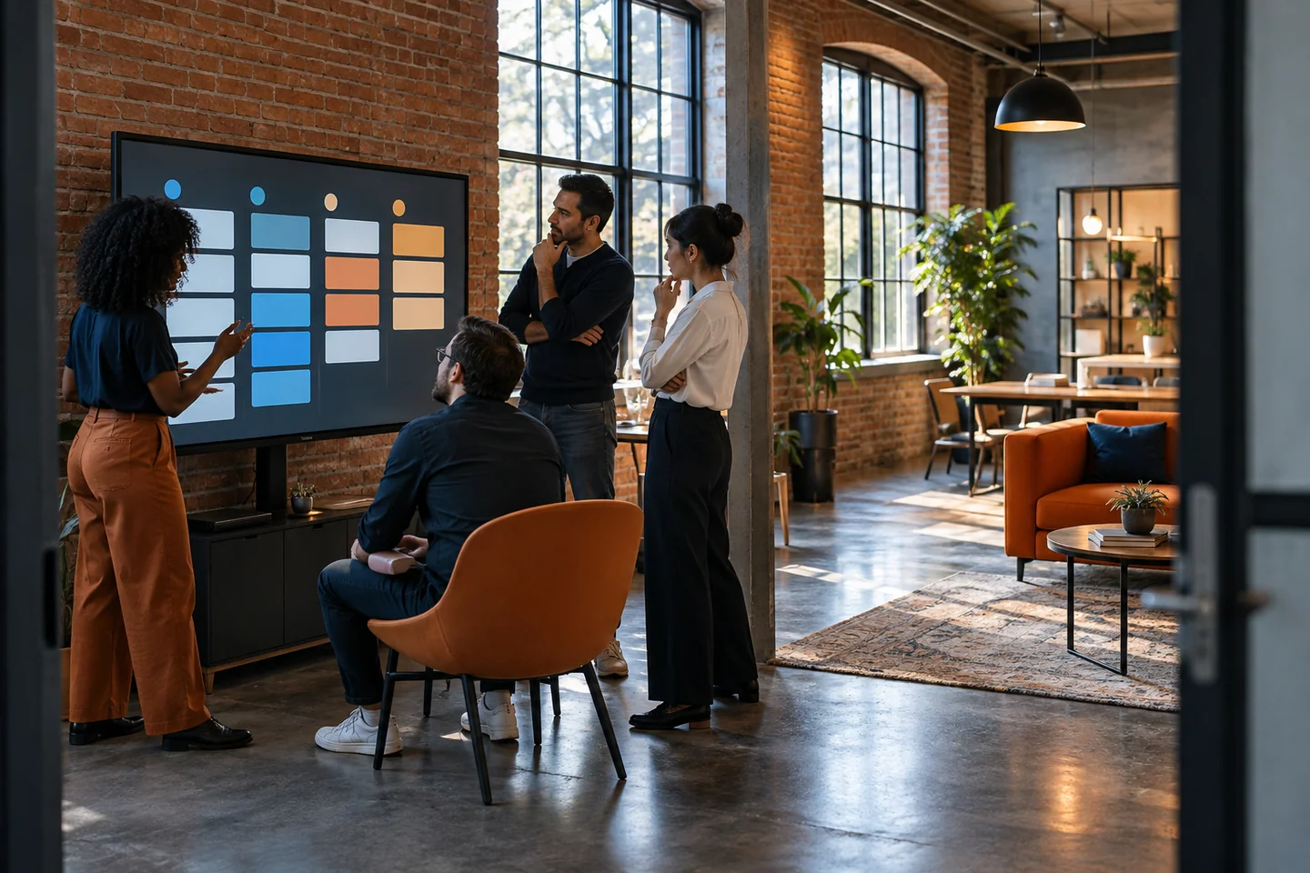 Sales team collaborating around one organized CRM pipeline