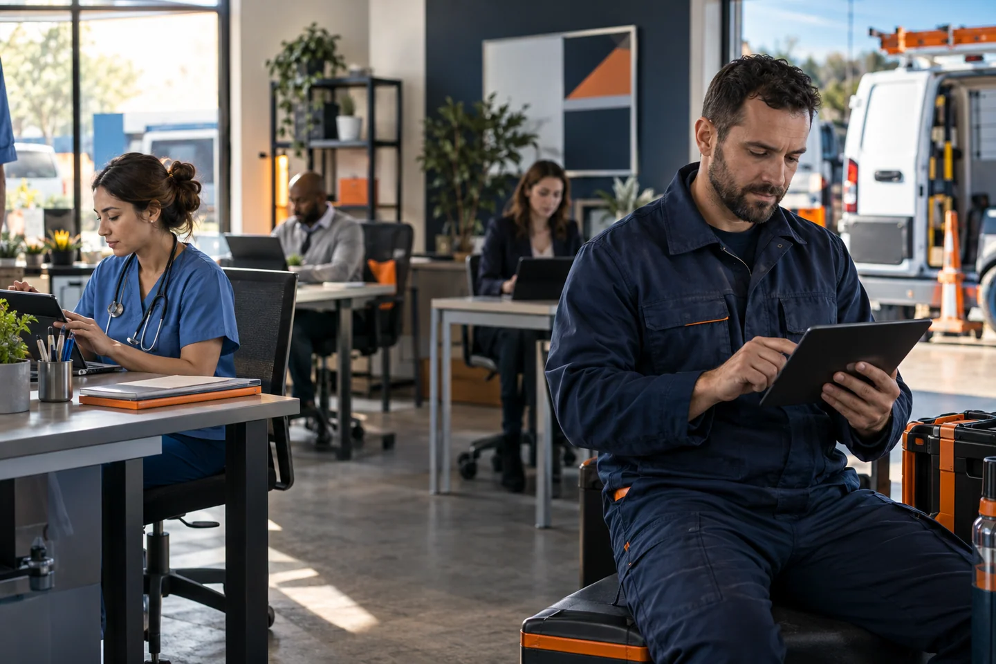 Service teams using connected CRM tools in daily operations