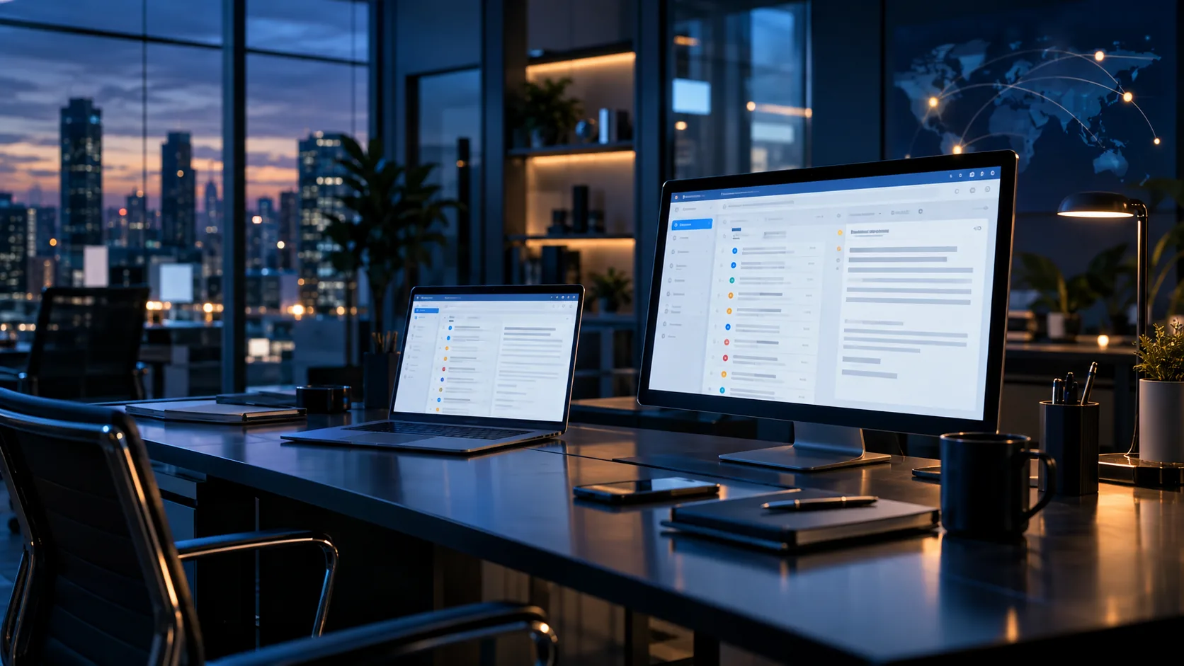 Espacio profesional con correo empresarial seguro en dispositivos conectados